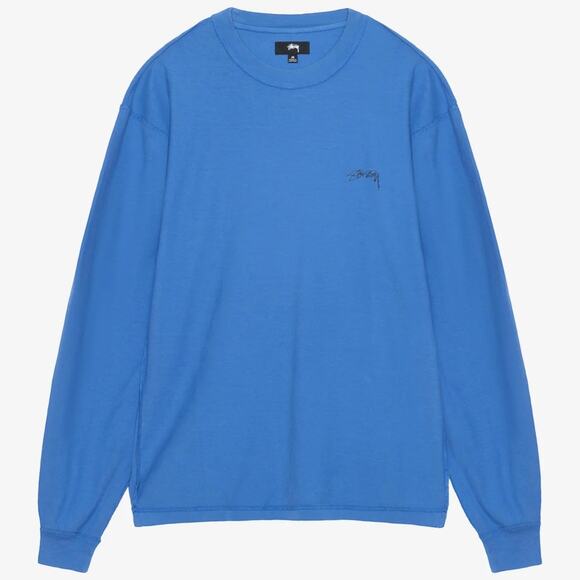 Stüssy Pigment Dyed Inside Out Crew Blue Longsleeve T-Shirt - Picture 1 of 6